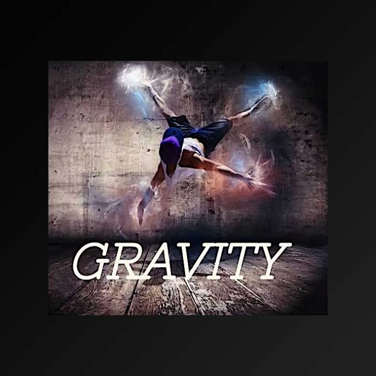 dancer hovering over the word GRAVITY