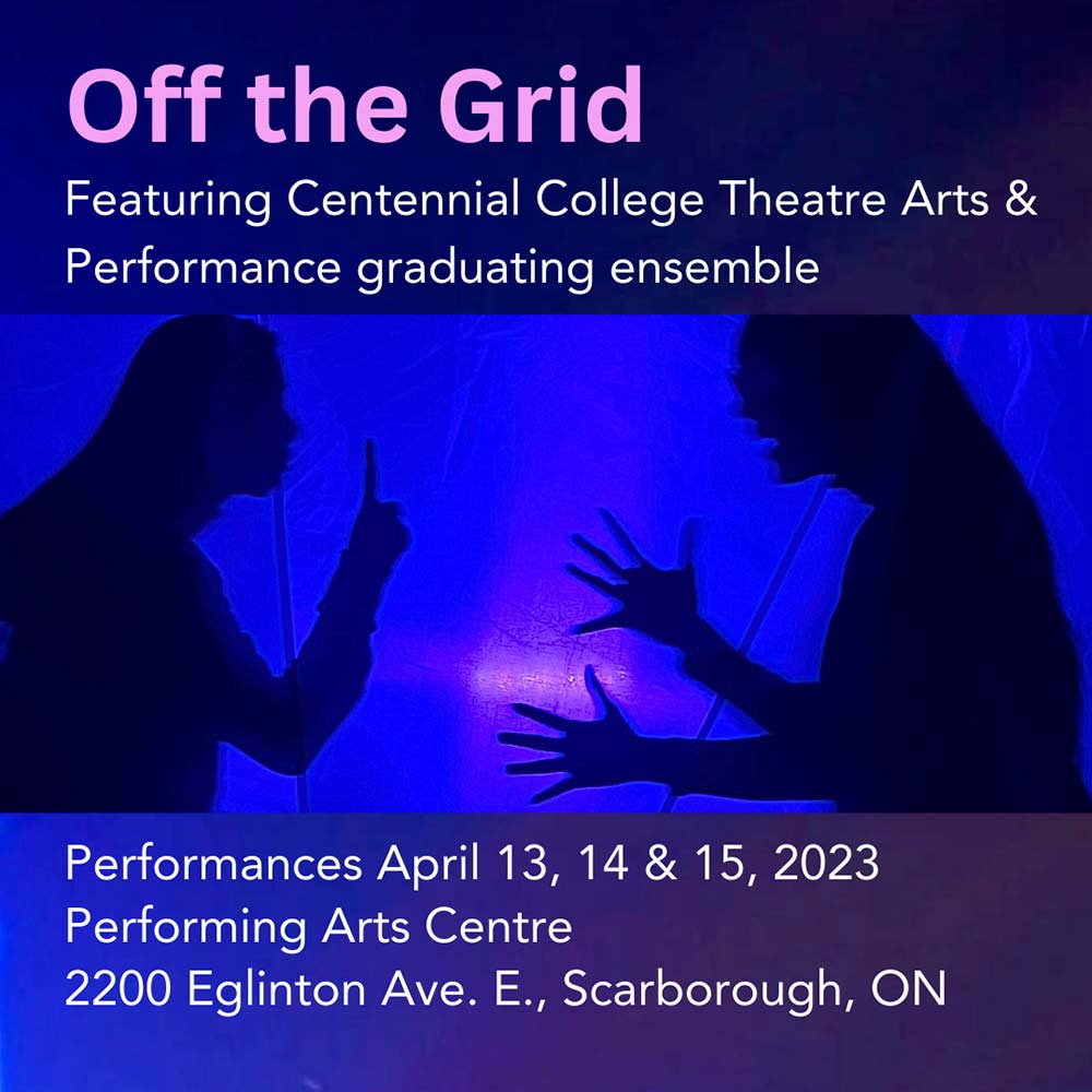 Off the Grid performance poster - April 13, 14 and 15, 2023