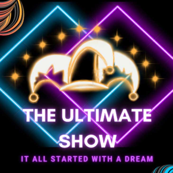 The Ultimate Show promo image featuring a neon jester hat